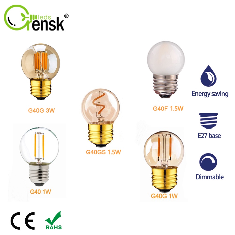 G40 E27 หลอดไฟ LED 1W 3W 2700K ประหยัดพลังงาน 90% สีขาวอบอุ่น สไตล์วินเทจ สําหรับตกแต่งบ้าน