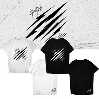 StrayKids Scars double-sided printing short-sleeved cotton round neck black and white T-shirt men and women couple _11