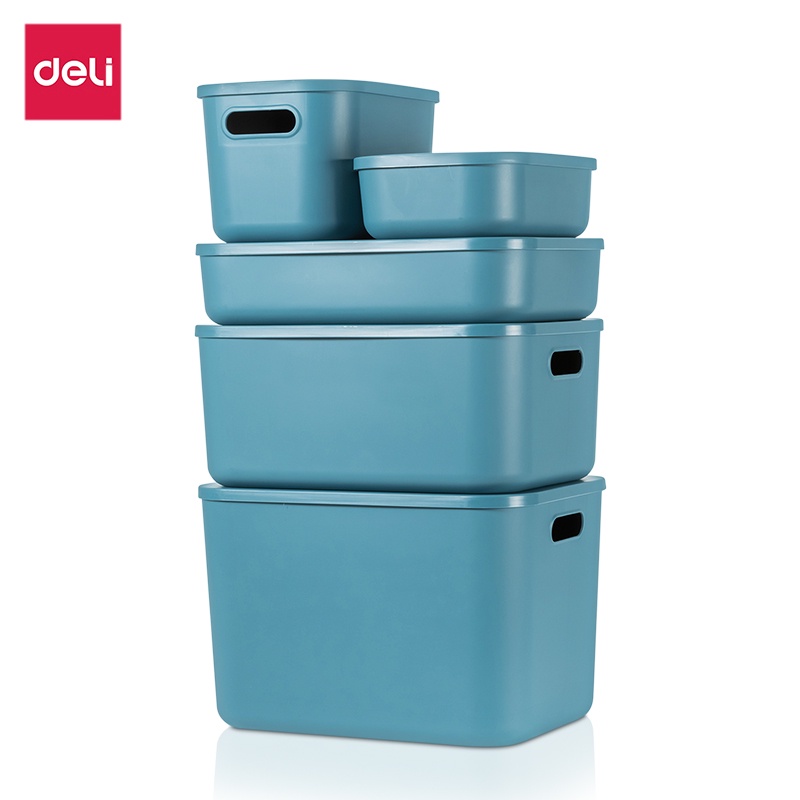 deli-กล่องเก็บของ-พร้อมฝา-ตะกร้าเก็บของ-ถังจัดเก็บ-กล่องใส่ของ-กล่องออแกไนเซอร์-สีฟ้าเข้ม-ประหยัดพื้นที่-storage-box