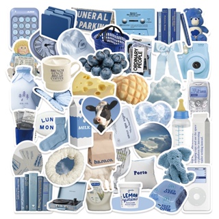 สติกเกอร์ ลายการ์ตูนน่ารัก สีฟ้า แบบเรียบง่าย สําหรับติดตกแต่งสเก็ตบอร์ด โน้ตบุ๊ก โทรศัพท์ ตู้เย็น กีตาร์ DIY จํานวน 60 ชิ้น