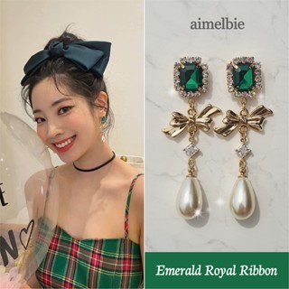 ♥ เครื่องประดับ รูปแอมเมลบี้ สไตล์เกาหลี ♥ ต่างหูริบบิ้นมรกต (TWICE Dahyun Earrings)