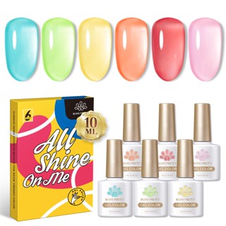 Born PRETTY Sea Glass Series ยาทาเล็บเจล เจลลี่ สีนู้ด สีฟ้า ฤดูใบไม้ผลิ ฤดูร้อน 6 ชิ้น 10 มล.