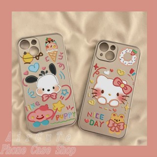 เคส iPhone 14 13 12 11 Pro Max X XR XS Max 8 7 6 6S Plus iPhone14 iPhone13 iPhone12 iPhone11 iPhone8 iPhone7 Plating Silver Protect Camera Gog Hello Kitty Cat Soft Case