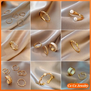 สินค้า แหวนแฟชั่นเกาหลี ประดับโบว์ พลอยเทียม สีทอง ปรับได้ สําหรับผู้หญิง COCOJEWELRY
