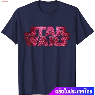 เสื้อยืดชาย เสื้อยืดแขนสั้น Star Wars Pink Logo Faux-Glitter Print T-Shirt Short sleeve T-shirts@ip_05