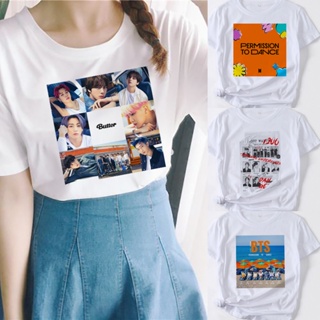 BTS Permission To Dance Womens Fashion White Round Neck T-shirt Fashion All-match Short-sleeved Bottoming Shirt_03