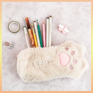 กระเป๋าเครื่องสําอาง กระเป๋าดินสอ ผ้ากํามะหยี่ขนนิ่ม รูปอุ้งเท้าแมวน่ารัก ขนาดใหญ่ จุของได้เยอะ สําหรับใส่เครื่องเขียน ปากกา