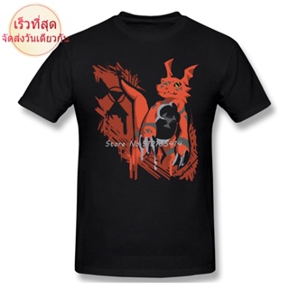 Pure Cotton T-Shirt Digimon Guilmon Printed Black Harajuku Street Style For Men_11