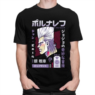 T-Shirtเสื้อยืดลําลอง แขนสั้น คอกลม ลาย Jojos Bizarre Adventure &amp; 39;s Crewneck Mother&amp; 39;s Jean Polnareff s Anime ga ส