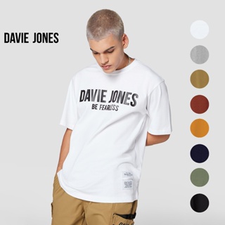 DAVIE JONES เสื้อยืดโอเวอร์ไซส์ พิมพ์ลายโลโก้ สีขาว สีเขียว สีกรม สีเหลือง สีดำ สีเทา สีส้ม สีน้ำตาล Logo Print Oversize