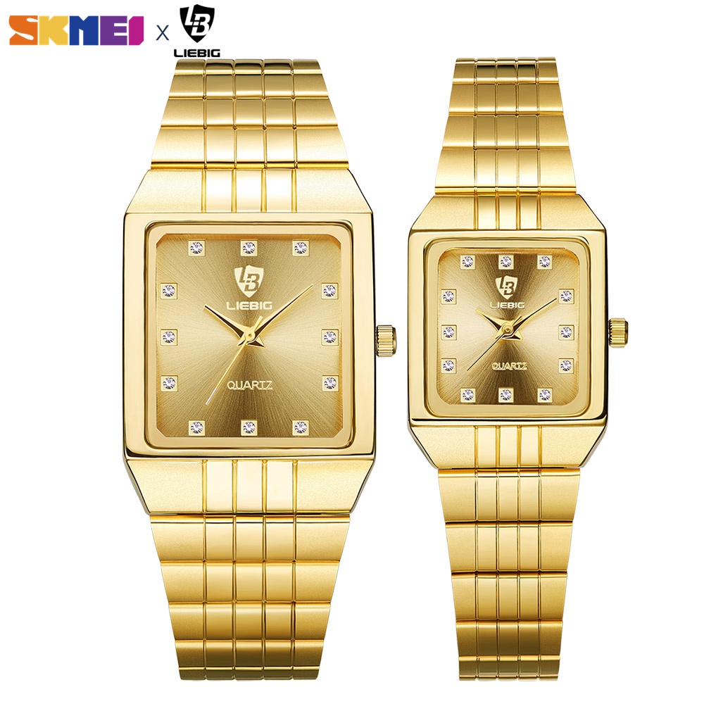 รูปภาพสินค้าแรกของSKMEI นาฬิกาข้อมือควอทซ์ สายสแตนเลส สีทอง สำหรับผู้ชาย และผู้หญิง