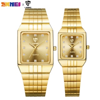 สินค้า SKMEI นาฬิกาข้อมือควอทซ์ สายสแตนเลส สีทอง สำหรับผู้ชาย และผู้หญิง