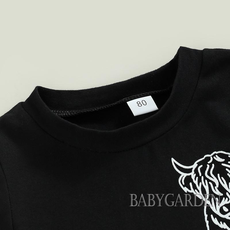 babygarden-ชุดเสื้อผ้าเด็กผู้ชาย-เสื้อคอกลม-แขนสั้น-สีดํา-กางเกง-พิมพ์ลายหัววัว