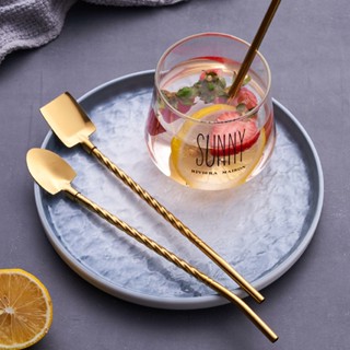 【AG】Straw Spoon with Long Handle Reusable Sturdy Multi-functional Stainless Steel Kitchen Tools Fruit