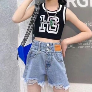 กางเกงยีนส์ขาสั้นเด็กหญิงฤดูร้อนใหม่สไตล์เกาหลีสไตล์ต่างประเทศกางเกงขาสั้นทั้งหมดตรงกับกางเกงร้อน