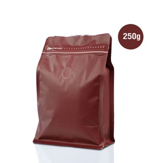 ถุงกาแฟ ถุงซิปล็อค Cube series 250g ติดวาล์ว ขยายข้าง ตั้งได้ (50ใบต่อแพ็ค) น้ำตาล