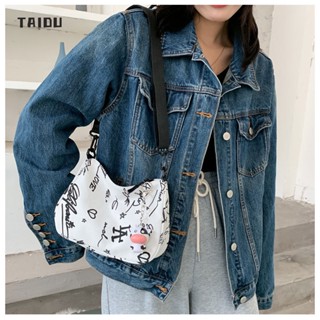 TAIDU กระเป๋าผ้าใบกราฟฟิตีส่วนตัว ใหม่ขนาดใหญ่ -ความสามารถในการสร้างกระเป๋าสะพายไหล่สบาย ๆ Ins อเนกประสงค์ แฟชั่นและการพักผ่อน การเดินทาง