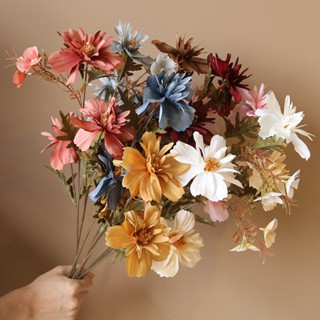 【AG】Fake Flower Decorative Colorful Attractive Three Heads Branch Fake Flower for Wedding