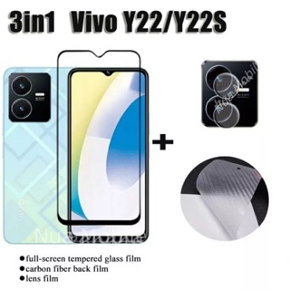 3in1 Vivo Y22 Y22S Y35 OPPO A17ฟิล์มเลนส์กล้อง + ฟิล์มกระจกเต็มจอ+ ฟิล์มหลัง ฟิล์มกันกระแทกขอบดำ