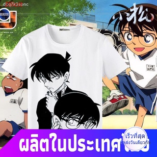 Illicit นักสืบโคนันเสื้อยืดลำลอง แฟชั่น⊕Detective Conan เสื้อยืดแขนสั้นเสื้อผ้าสำหรับชายและหญิงคู่อะนิเมะรอบตัวเดิมสีเทา