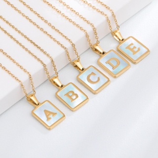 เช็ครีวิวสินค้า[พร้อมส่งจากไทย] สร้อยคอ จี้ตัวอักษรภาษาอังกฤษ A-Z ผู้หญิง สแตนเลส โซ่ necklace จี้ทอง A091