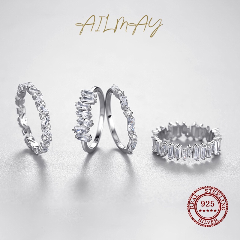 ailmay-แหวนเงินสเตอร์ลิง-925-ทรงสี่เหลี่ยมคางหมู-เครื่องประดับ-สําหรับผู้หญิง-งานแต่งงาน-หมั้น