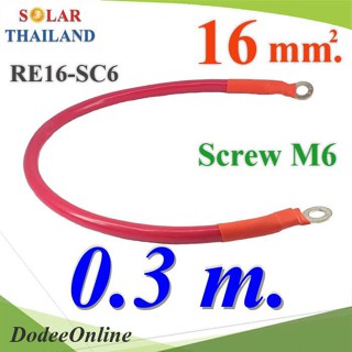 .สายพ่วงแบตเตอรี่ สำเร็จรูป ขนาด 16 Sq.mm. ย้ำหัวสาย 2 ด้าน รูสกรู M6 (สีแดง 30cm.) รุ่น Cable16-30cm-M6-R