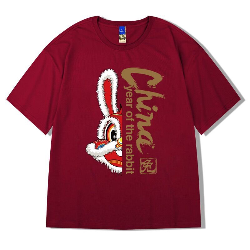 ขายปีใหม่s-5xl-2023-chinese-new-year-rabbit-year-red-d-cotton-men-t-shirt-youth-short-sleeved-ulzzang-tshirt-plus-size