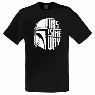 เสื้อยืดสีดำอินเทรนด์เสื้อยืดแขนสั้น พิมพ์ลาย This Is The Way โดย Mandalorian Star Wars Yoda Helmet สําหรับผู้ชายS-_05