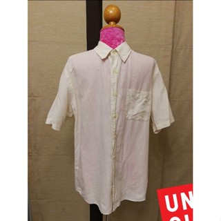 UNIQLO Brand_2nd hand เสื้อเชิ้ตแขนสั้นผ้าลินิน (Linen) 65% ผ้าฝ้าย 35%/ Size​ L/ แท้มือสองกระสอบนำเข้า​