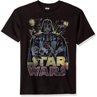 เสื้อยืดผู้ชาย Star Wars Boys Big Darth Vader Ancient Threat Logo Graphic Tee t shirt men cotton QORZ_01
