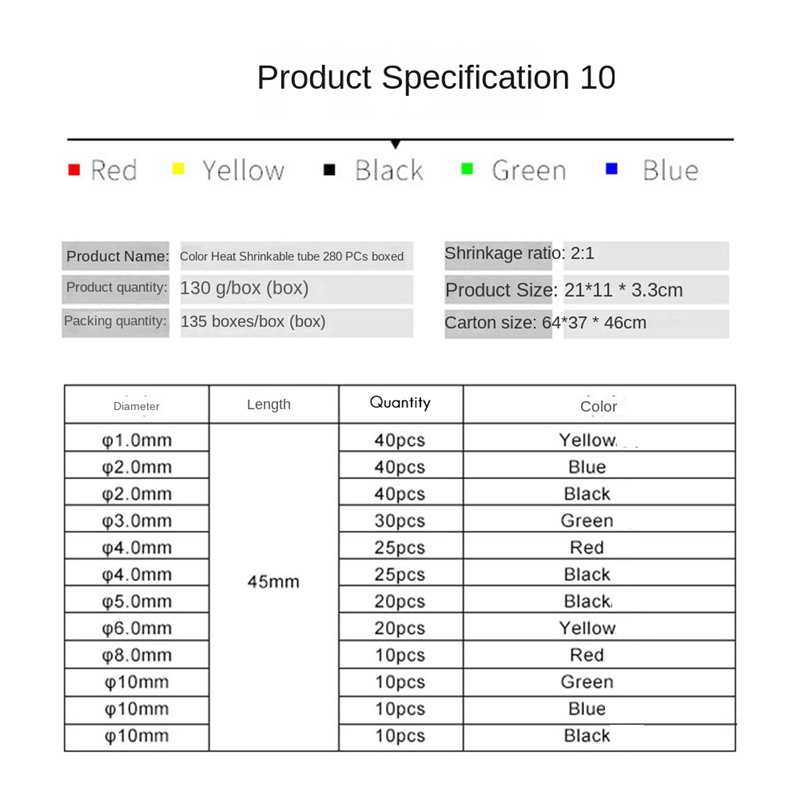 ชุดท่อหดความร้อน-ทนความร้อน-หลากสี-280-ชิ้น