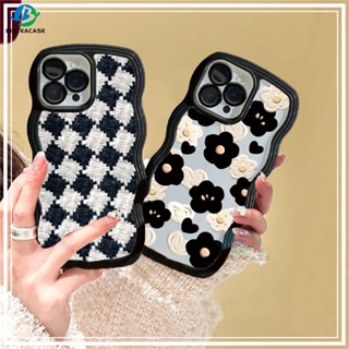 เคสโทรศัพท์มือถือ ขอบโค้ง ลายตารางหมากรุก และดอกไม้ สีขาวดํา สําหรับ OPPO A38 A78 A58 A17 A57 A15 A16 A16K A54 A12 A5S A7 A94 A93 A3S A11k A53 A31 A52 A92 A37 F9 A1K A76 A36 5F A9 2020