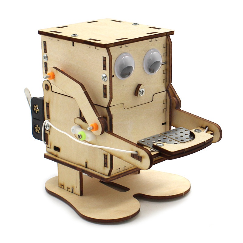 พร้อมส่ง-กระปุกออมสิน-หุ่นยนต์ไม้-หุ่นยนต์กินเหรียญ-ของเล่นไม้-กระปุกออมสินไฟฟ้า-ของเล่นฝึกทักษะวิทยาศาสตร์สำหรับเด็ก
