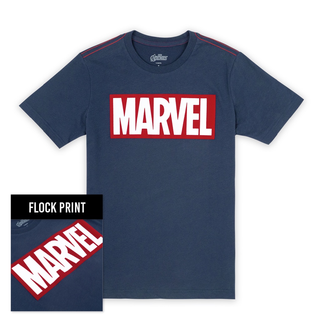 marvel-men-logo-flock-print-micro-brush-t-shirt-เสื้อมาร์เวลผู้ชายพิมพ์กำมะหยี่-ผ้าไมโครบรัช-สินค้าลิขสิทธ์แท้100-01