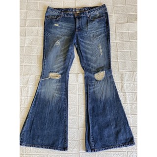 ยีนส์เอวกลางขาบานแต่งสะกิดขาด 2XL-3XL เอว38” มือ2