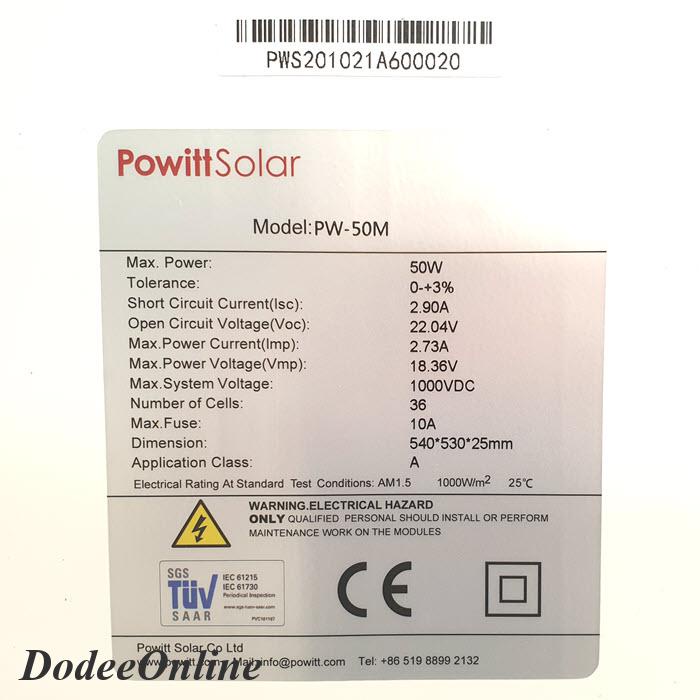 แผงโซลาร์เซลล์-50w-mono-crystalline-solar-pv-module-18v-กรอบอลูมิเนียม-powitt-รุ่น-mono-50w-dd