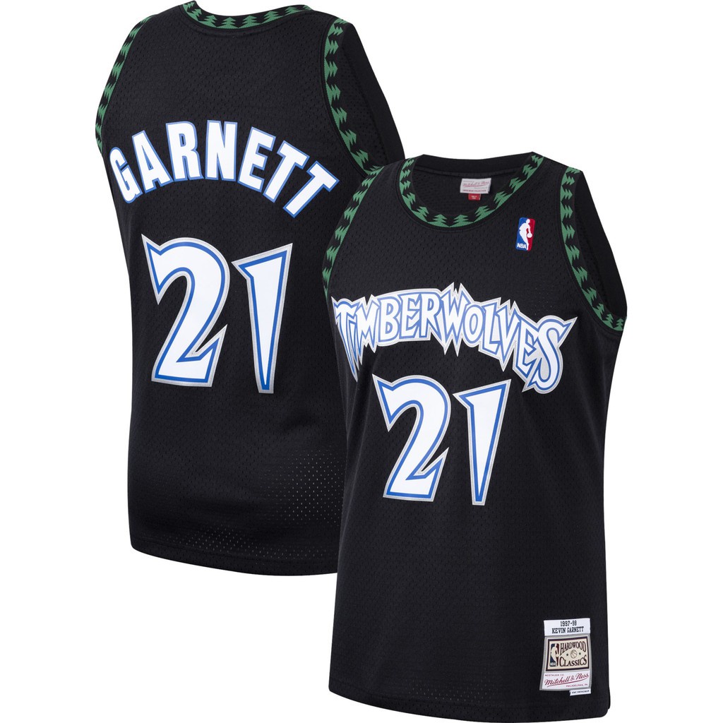 men-minnesota-timberwolf-21-kevin-garnett-เสื้อวินเทจสีดำ