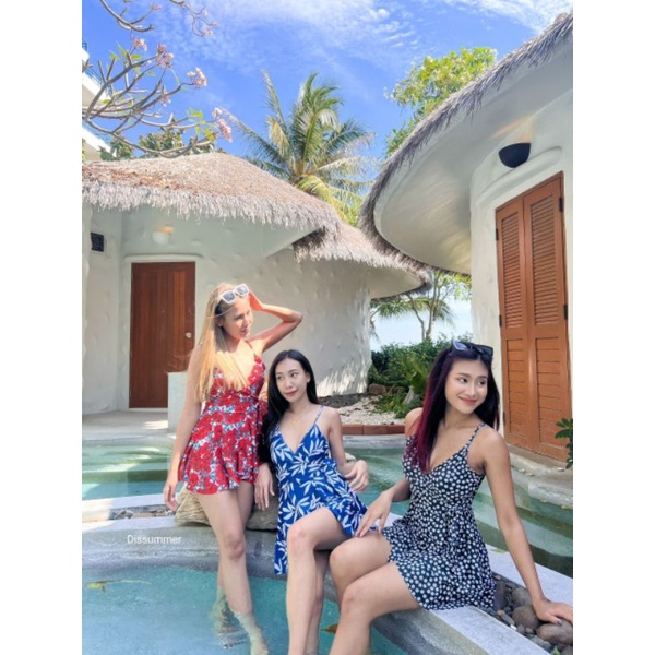 Dis Summer ชุดว่ายน้ำวันพีชกระโปรงดอกผูกเอว | Shopee Thailand