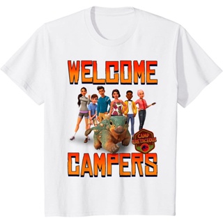 summer Jurassic World Camp Cretaceous Welcome Campers Group T-Shirt printed mens short-sleeved round neck T-shirt Fathe