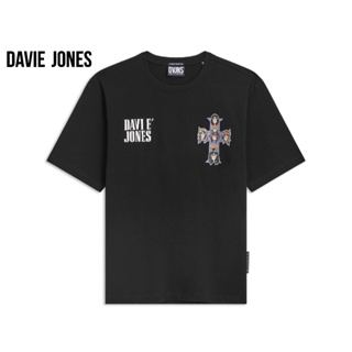 DAVIE JONES เสื้อยืดพิมพ์ลาย ทรง Regular Fit สีดำ Graphic print T-shirt in black WA0122BK