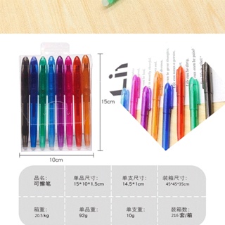 ปากกาเจลลบได้ 0.5 มม. ปลายแหลม ถูออก ปากกาแรงเสียดทาน 8 สี พร้อมยางลบ สําหรับเด็กและผู้ใหญ่ เครื่องเขียนสํานักงาน โรงเรียน