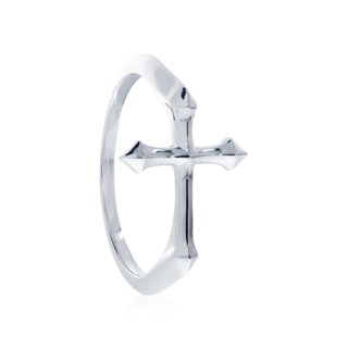 the Glory Cross ring - Small White แหวนเงินแท้ 925 แกะมือขัดเงาพิเศษ ชุบไวท์โกลด์ ลายไม้กางเขนนี้จึงเปล่งประกายสว่างดังความอิ่มเอิบในพรของพระเจ้า