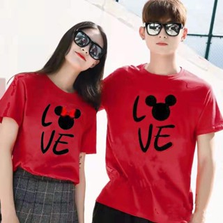 เสื้อยืดคู่รัก couple t shirt เสื้อคู่ลาย เสื้อยืดแขนสั้น คอกลม พิมพ์ลาย LOVE MICKEY เหมาะกับของขวัญวันวาเลนไทน์ แฟ_05