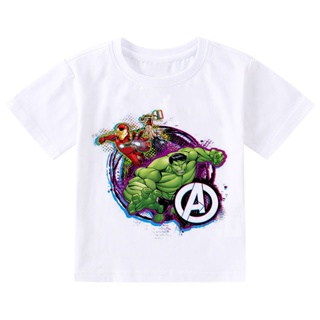 เสื้อยืดแขนสั้น พิมพ์ลายการ์ตูนซุปเปอร์ฮีโร่ Marvel Hulk Iron Man แฟชั่นฤดูร้อน สําหรับเด็กผู้ชาย 2-9 ปี_07
