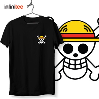 Tee อินฟินิท One Piece หมวกฟางโจรสลัดอะนิเมะเสื้อการ์ตูนในเสื้อยืดสีดําสําหรับผู้หญิง Unisex q-V_25