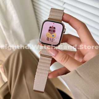 สายนาฬิกาข้อมือหนังลิ้นจี่ แบบแม่เหล็ก สําหรับ Apple Watch Series Ultra 8 7 6 SE 5 4 3 2 1 Sense ขนาด 49 มม. 41 มม. 45 มม. 44 มม. 42 มม. 40 มม. 38 มม.