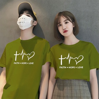 SUNNY FASHION Faith Hope Love Couple T-shirt Good Quality Cotton Unisex Tshirt For Women For Men_05