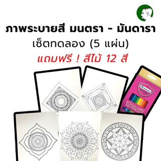 ภาพระบายสี มนตรา - มันดารา เซ็ตทดลองสำหรับมือใหม่ (5 แผ่น) แถมฟรี ! สีไม้ 12 สี