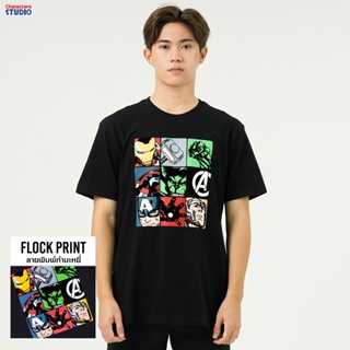 Marvel Men Avengers Flock Print T Shirt - เสื้อยืดผู้ชายลายอเวนเจอร์ สินค้าลิขสิทธ์แท้100% characters studio_01